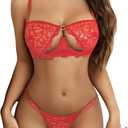 Avidlove Lingerie for Women Sexy Lace Bra and Panty Set Underwire Push Up Lingerie Sets Demi Half Cup (XX-Large, Red)