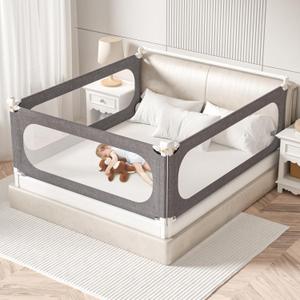 PNXDFC 3-Piece King Size Bed Rails for Toddlers, with Headboard Rod -Height Adjustable Baby' Safety Bed Rails Guard for King Size Bed(3Pack 78.7"x78.7"x74.8"-Gray)