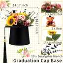Hoteam Black Graduation Flower Bouquet Grad Centerpiece Graduation Cap Flower Boxes Mini Plush Bear with Grad Hat Floral Arrangements Gift Box Set for Table Ceremony Party Favors Celebration Supplies