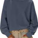 TERIVEEK Mock Neck Sweatshirt for Women Oversized Turtleneck Long Sleeve Hoodies 2025 Fall Casual Drop Shoulder Pullover Tops (Blue, M)