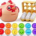 Matching Eggs for Toddlers 1-3, 24PCS Play Eggs in Carton, Chicken Montessori Geometric Sensory Toys, Color Shape Sorting Stacking Block Easter Gifts for Baby Boys Girls