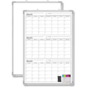 Lincia 36" x 24" Magnetic Vertical 3 Month Dry Erase Calendar for Wall Undated Horizontal Dry Erase Wall Calendar Planner Aluminum Frame Whiteboard for Home Office Projects Wall Fridge