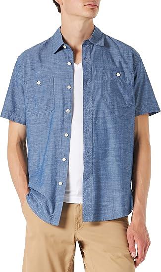 Amazon Essentials Men's Regular-Fit, Short-Sleeve Button-Down Chambray Shirt Large, Rinsed 