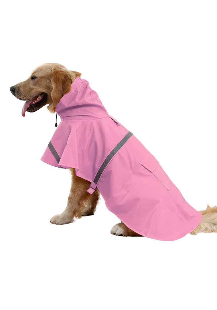 NACOCO Large Dog Raincoat Adjustable Pet Water Proof Clothes Lightweight Rain Jacket Poncho Hoodies with Strip Reflective (SizeXL, Pink)