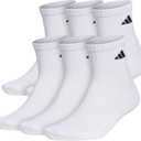 adidas Men's Socks, Athletic Cushioned Quarter 6-Pack, Ankle Fit with Arch Support (Large, White/Black)