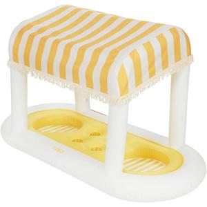 Giant Floating Yellow Cabana Stripe Drink Station, Removable Fabric Shade with Fringe, Perfect for Parties, Table-Top Decorations and in-Pool Refreshments., Large