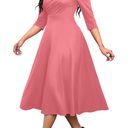 Nmoder Women's Casual Wrap Flared Midi Dress Wedding Guest Cocktail Tea Dresses A-Line Swing V-Neck 3/4 Sleeve XL Pink