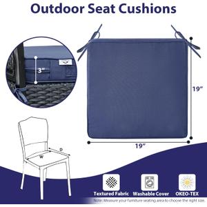 IPYNBAP Outdoor Chair Cushions Set of 2-Waterproof Outdoor Seat Cushions for Patio Furniture, Patio Chair Cushion with Handle and Ties, Square Out Door Chair Pads,19" x 19" x 3", Navy Blue