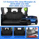 YORKNEIC Seat Covers Custom Fit for Jeep Wrangler JL 4XE 4 Door 2018-2026 Leather Seat Covers Full Set, Waterproof Seat Cushion Covers Without Rotary Hole (5-Seat Set, Black)