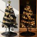 44 Pcs 4 ft Half Christmas Tree for Wall Corner Christmas Tree with Xmas Ball Light String Icicle Flowers Snowflake Ribbon Top Star for Holiday Indoor Party Decoration(Black)