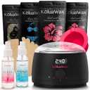 KoluaWax Premium Waxing Kit for Women - Hot Melt Wax Warmer for Hair Removal, Eyebrow, Bikini, Legs, Face, Brazilian Wax & More - Machine + 4-Pack Hard Wax Beads + Accessories, Black