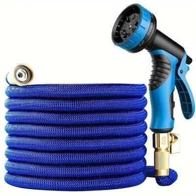 Expandable Garden Hose with 3/4 inch Solid Brass Fittings, Water Hose with 10 Function Nozzle,Lightweight Easy Storage(50FT,Blue)