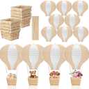 Meooeck 8 Sets Hot Air Balloons Baby Shower Table Decorations Centerpieces 11.8'' Paper Lanterns with Baskets Sticks for Gender Reveal Birthday Wedding Graduation Party (Light Brown)