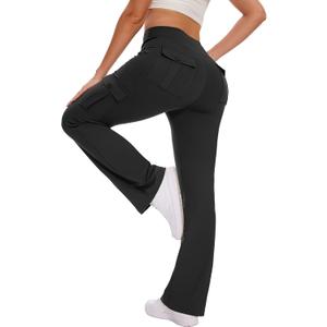 Flare Leggings for Women Yoga Pants with Cargo Pockets High Waist Work Casual Travel Bootcut Leggings (X-Large, Black)
