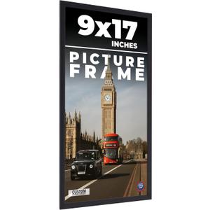 Noir Classique Mid Century Real Wood Picture Frame - 9x17 Inches, 0.75 Inch Width, 0.5 Inch Depth - UV Acrylic, Foam Board Backing & Hanging Hardware