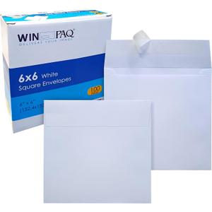 WINPAQ 6 x 6 Square Envelopes, 100 Pack  70lb White, Peel & Seal Closure, Perfect for Invitations, Greeting Cards, and Announcements
