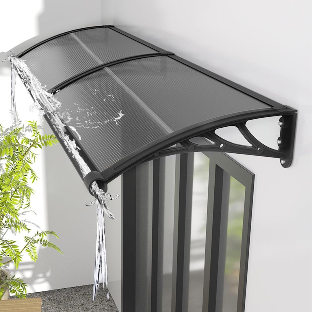 Awning for Door Entrance 60x180cm/24x71in Window Canopy Exterior with Plastic Steel Bracket UV Rain&Snow Protection, Durable Polycarbonate Canopy for Entrance,Balcony Grey