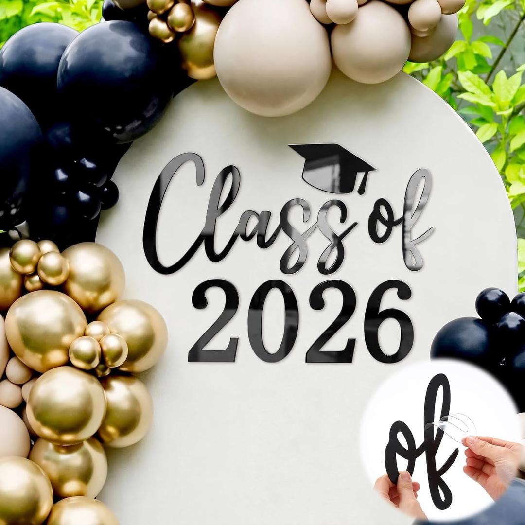 Novabright Class of 2026 Sign for Backdrop Black Acrylic Mirror Decal Letter Sticker Graduation Decor for Grad Party, Congrats Grade 2026 Grad Party Graduation Event Planner Vinyl Decal
