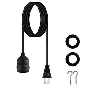 10 Feet Waterproof Wire Electric Light Socket, 1 Pack Outdoor Black Plug in Pendant Light, E26 E27 Socket for Vintage DIY Extension Cable Hanging Lamp