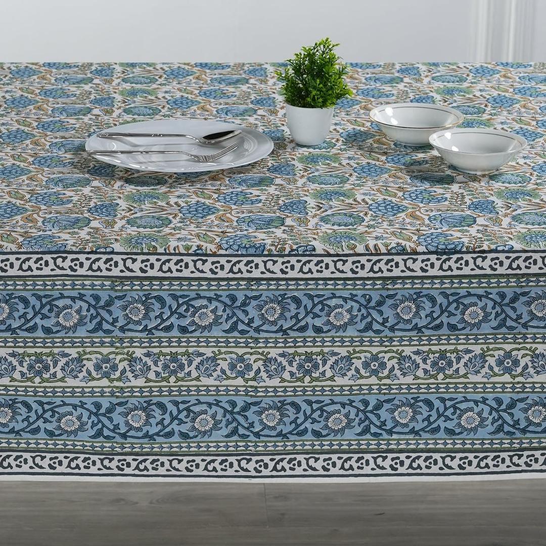 Ridhi -Asparagus Green 60x60 Inches Square 100% Cotton Hand Block Print Tablecloth Washable Halloween Thanksgiving/Christmas Parties/Wedding Use,Fall dcor Farmhouse Dining Dinner Tablecloth