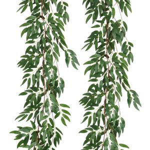 RECUTMS Artificial Willow Leaves Vine Twigs 2Pcs 5.7Ft Fake Hanging Ivy Plants Silk Green Leaf Rattan Garland Greenery Decor for Indoor Outdoor Home Wedding Arch Jungle Beach Birthday Party Garden