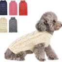 KYEESE Dog Sweater Warm Dog Clothes for Small Dogs Turtleneck Dogs Coat Turtleneck Knitwear Sweater with Golden Yarn for Fall Winter, Beige, Large