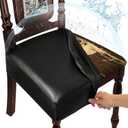 Waterproof Dining Chair Seat Covers Leather Kitchen Seat Covers, Stain Resistant Stretch Chair Seat Covers for Dining Room Chairs Set of 6, Rear Covered Washable Dining Chair Covers Black