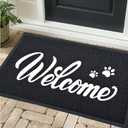 Welcome Mat Outdoor, 30x17.5 Waterproof All-Season Front Door Outside Entrance, All-Weather Quick Drying, Low Profile Doormat Indoor, Patio Porch Entryway, Black-White
