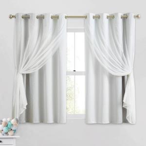 Ombre 100% Blackout Curtains 54 Inches Long 2 Panels for Bedroom Living Room Grey and White Double Layer Sheer Overlay Mix & Match Grommet Thermal Soundproof Drapes with Tiebacks, 52x54