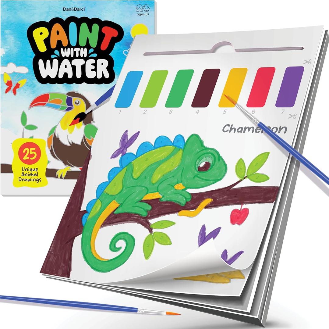 Dan&Darci Paint with Water Coloring Book for Kids - Toddler Activities - Mess Free Color Activity - Painting Arts & Crafts for Toddlers Ages 2-4, 1-3, 3-5 - 2 3 Year Old Girl Gifts - Boy Birthday Gift