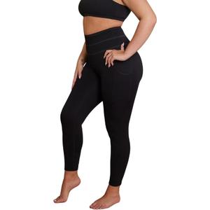 AKARA Postpartum Tummy Control Leggings for Women No Roll Down Leggings Two Pockets Three Tier High Waist Band Yoga Pants M