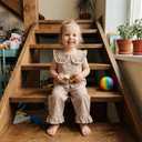 Thorn Tree Girls Summer Outfits Ruffle Sleeve Button Up Dress Tops Plaid Linen Pants Spring Toddler Girl Clothes