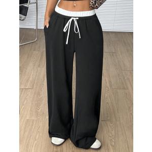 Women's sweatpants with wide leg opening, Size L, BLack