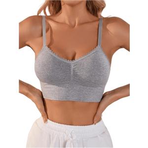 SOLY HUX Women's Lace Trim Adjustable Spaghetti Strap Wireless Cami Bras | Underwear Bralette, Intimate Daily, All Season, Sexy, Lace Underwear Bras (Gray, XL)