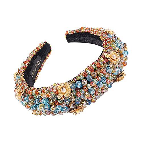 JWICOS Multicolor Elegant Velvet Wide Headbands Vintage Hairband with Crystal Beads Shining Fashion Flower Pearl Hair Hoops for Women and Girls Pack of 1 (Multicolor)