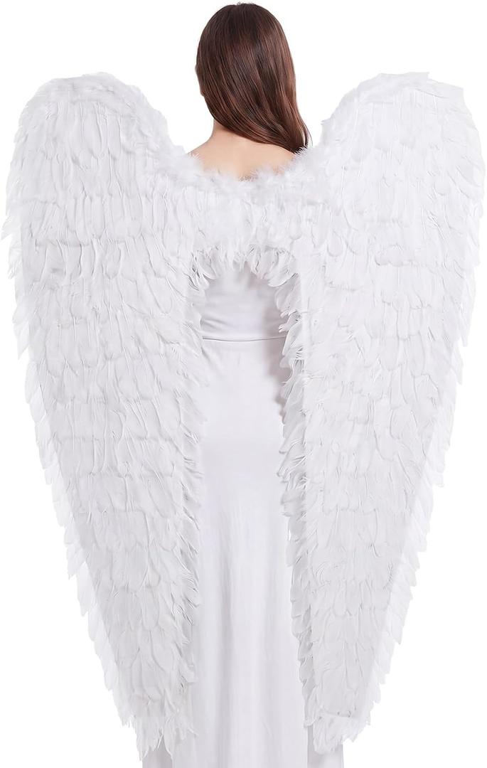 Jenaai Large Angel Wings, Feather Wings Halloween Costume for Women
Halloween Angel Costume Wings with Elastic Straps for Women, Cosplay Wing Props for Halloween Party Wedding
