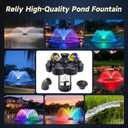 RELIY Pond Fountain Aerator, With 4 RGB Lights 1HP 110V 15000 GPH Stainless Steel Fountain Pump, Fully Automatic Powerful Lake Floating Fountain, 100 FT Power Cord, Programmable Timer Switch
