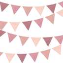 2 x 2 Sets of Dusty Pink Pennant Banner Flags Nursery Garland 24Pcs Blush Pink Linen Fabric Triangle Streamers for Kids Girls Birthday Boho Baby Bridal Shower Wedding Party Decorations Baby Bedroom Decor