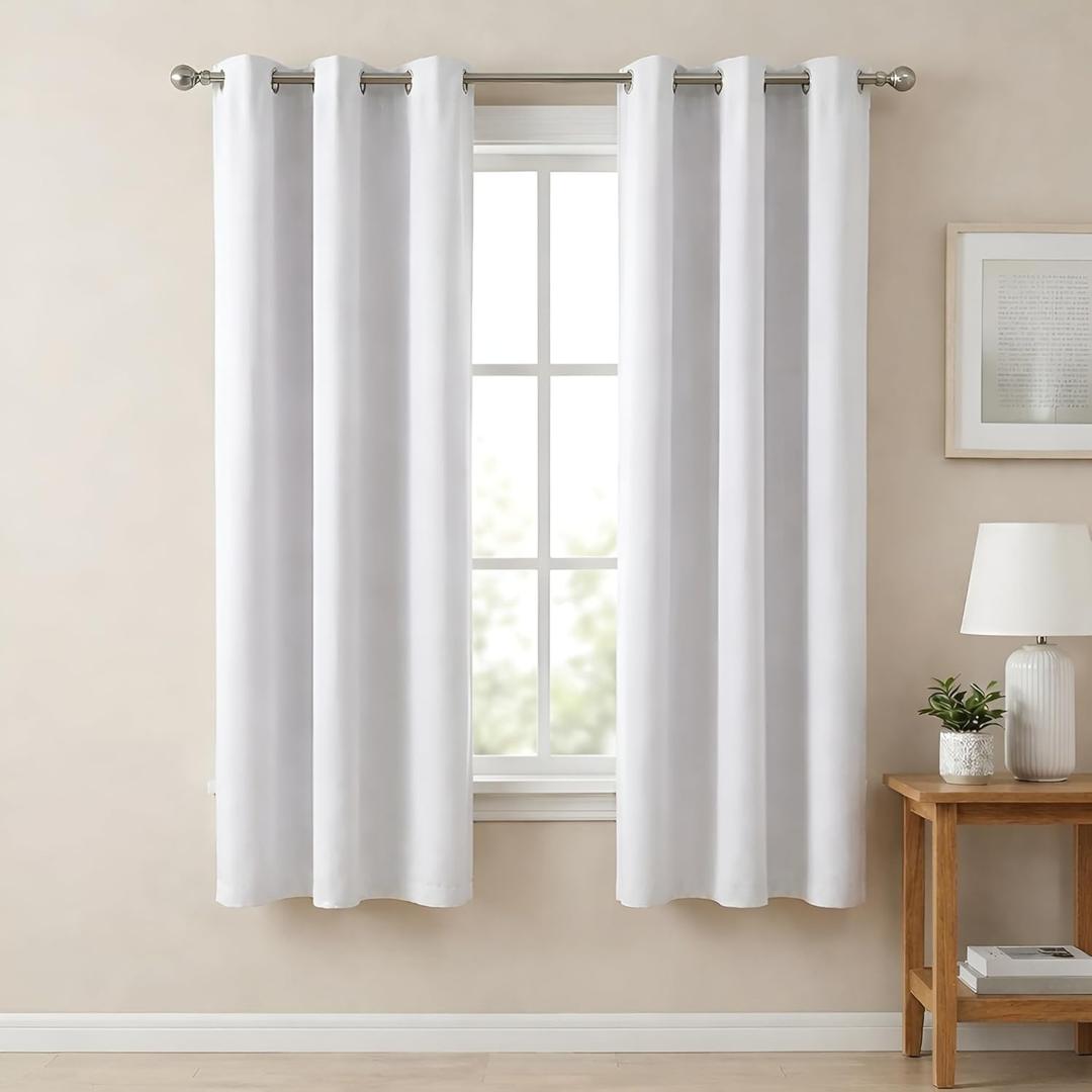 LEVOLOR Basics 100% Blackout Curtains for Bedroom or Living Room, Greyish White, 2-Panel Room Darkening Window Coverings, Thermal Insulated Noise Reducing Drapes with Grommets (42" Wide x 63" Long)