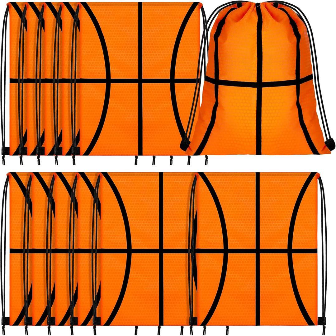 Shappy 12 Pieces Basketball Drawstring Bags Bulk Small Sport Goodie Bags Snack Treat Backpack for Ball Birthday Party Favor Team Gifts(10 x 12 Inch)