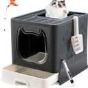 Gefryco Cat Litter Box with Lid, Top Entry Kitten Litter Box with Controlled Access, Covered Enclosed Cat Potty Odor Control for Small to Medium Cats, Scoop and Clean Brush Included (Black)