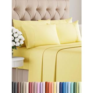 Queen Sheets Set 6 Piece - Bed Sheets Queen Size - Soft Hotel Luxury Bedding - Cooling, Comfy & Breathable - 1 Flat & 1 Fitted & 4 Pillowcases w/ Deep Pockets - Wrinkle Resistant & Fade Free - Yellow