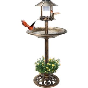 Bird Bath with Solar Light&Feeder& Planter Pedestal,Copper Bird Baths for Outdoors Garden,Yard,Patio,Lawn(41in High)