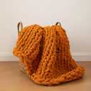 LiBcmlian Chunky Knit Blanket Throw 40"x40" Soft Chenille Yarn Knitted Throw Blanket Big Thick Handmade Cable Knit Throw Blanket for Couch Bed Sofa (Burnt Orange)