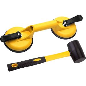 Floor Gap Fixer Tool for Laminate Floor Gap Repair Include Suction Cup and Mallet (Can't use on scraped surface floor)-Yellow Kit