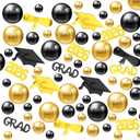 Suncalla 124 Pcs Black and Gold Graduation Vase Filler 2026 Grad Hat Table Decoration Graduation Caps Centerpiece Beads Pearls for Vases Filler 2026 High School College Grad Party Table Decor