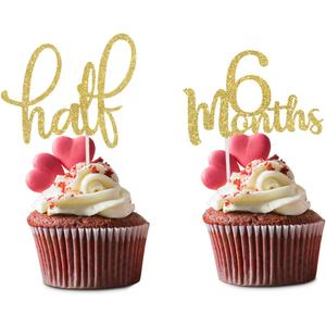 24 Pieces 6 Months 1/2 Birthday Cupcake Topper,Half Year Birthday Food Picks for Baby Shower Party Decorations