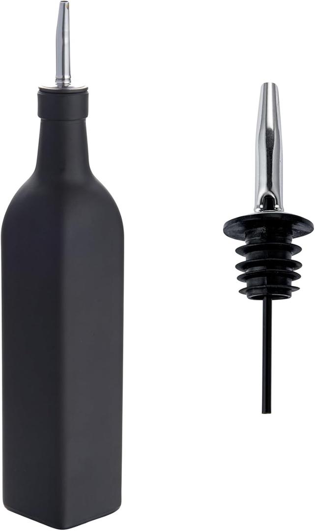 Restaurantware RW Base 16.9 Ounce Olive Oil Dispenser 1 Kitchen Oil Dispenser Bottle  With Stainless Steel Pourer NonLeaking Black Glass Olive Oil Pourer For Cooking Or Salad Dressings