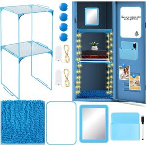 Suzile 13 Pcs Locker Organizer and Accessories Includes Locker Shelf, Magnetic Pen Holder, Dry Erase Marker, Mirror, Whiteboard, Rug, Magnets, Back to School Essentials(Blue)