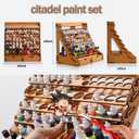 16.5 Wooden Paint Organizer and Holder for 74 Bottles with 2 Drawers, Removable Compartments, and Back Storage Space for Acrylic and Craft Paints